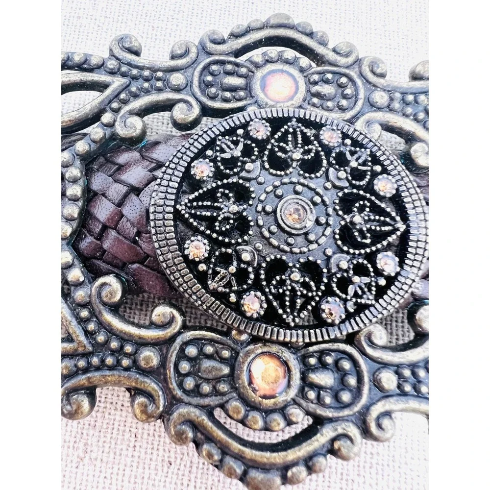 Braided Leather Boho Antique Brass Filigree Medallion Adjustable Chain Belt